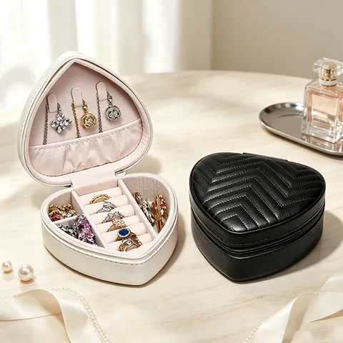 Draagbare PU Leer Sieraden Organizer Doos Gewatteerde Sieraden Reisetui Voor Oorbellen Ketting Ringen Hart Vierkante Sieraden Opbergdoos