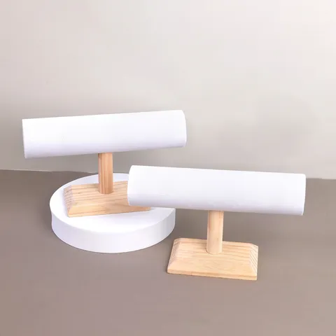 Houten Armband Display Standaard Eén Laag Fluweel T-Bar Sieraden Organizer Voor Horloges En Armbanden Opbergrek