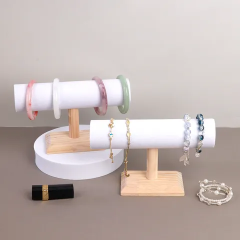 Houten Armband Display Standaard Eén Laag Fluweel T-Bar Sieraden Organizer Voor Horloges En Armbanden Opbergrek