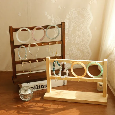 Grote Capaciteit Massief Houten Oorbellenhouder Sieraden Display Stand Met Metalen Haken Meerlaagse Desktop Oorbellen Organizer