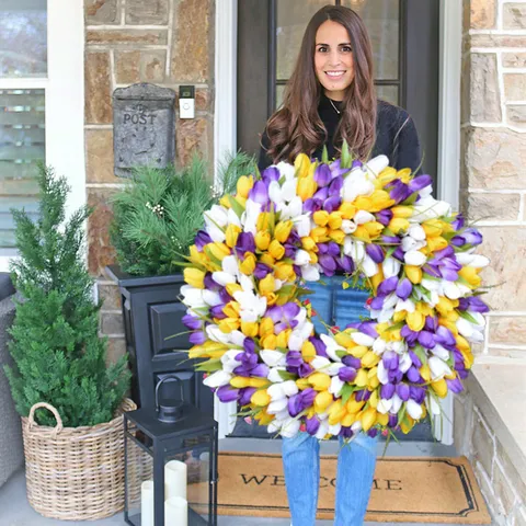 Guirlande De Porte Florale De Tulipes Artificielles Printemps Été Décoration Suspendue Style Forêt Pour Fête De Mariage