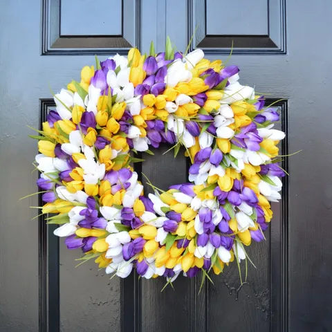 Guirlande De Porte Florale De Tulipes Artificielles Printemps Été Décoration Suspendue Style Forêt Pour Fête De Mariage