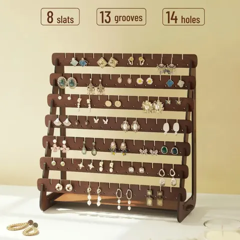Soporte de Exhibición de Pendientes de Madera Retro Organizador de Joyas Multicapa para Pendientes Estante Decorativo