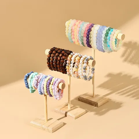 Massivholz Armband Schmuckständer T-Bar Haargummi Halter Organizer Regal Für Schaufenster Display Natur Walnuss Finish