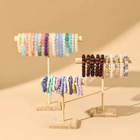 Massivholz Armband Schmuckständer T-Bar Haargummi Halter Organizer Regal Für Schaufenster Display Natur Walnuss Finish