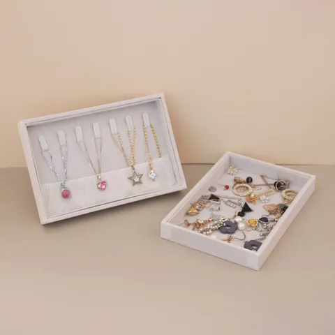 Minimalist Beige Velvet Jewelry Tray Necklace Ring Storage Organizer Display Holder Soft Fabric Countertop Plate For Women Dressing Table