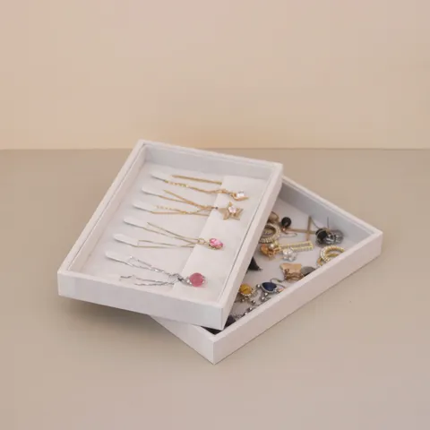 Minimalist Beige Velvet Jewelry Tray Necklace Ring Storage Organizer Display Holder Soft Fabric Countertop Plate For Women Dressing Table