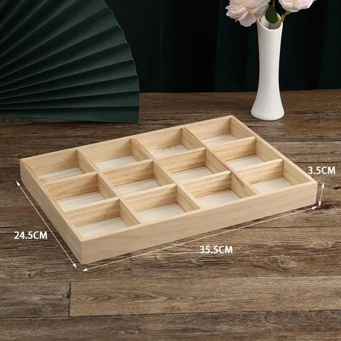 Vassoio Espositore per Gioielli in Legno Naturale Multi-Scomparto Organizzatore per Bracciali e Orologi per Negozio