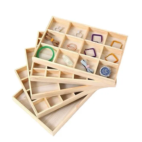 Vassoio Espositore per Gioielli in Legno Naturale Multi-Scomparto Organizzatore per Bracciali e Orologi per Negozio