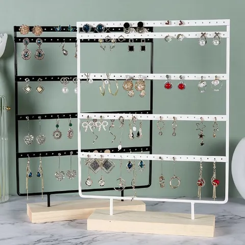 Expositor de Joyas de Hierro Con Base de Madera Soporte para Pendientes Multicapa Organizador de Collares Decoración Hogar