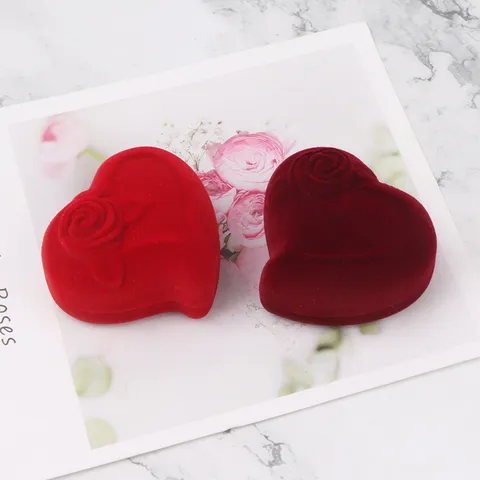 Portagioie a Cuore in Velluto con Rosa Scatola per Anelli Matrimonio Proposta Doppia Custodia per Orecchini Scatola Regalo