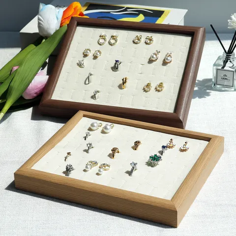 High-End Walnut Wood Jewelry Display Tray Photo Frame Design Ring Earring Storage Holder Counter Jewelry Display Stand