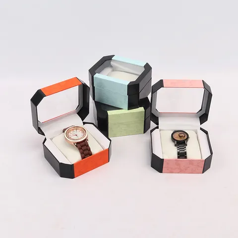 Caja de Exhibición de Reloj Octogonal de Plástico Con Ventana Transparente y Almohada Suave Organizador de Joyas