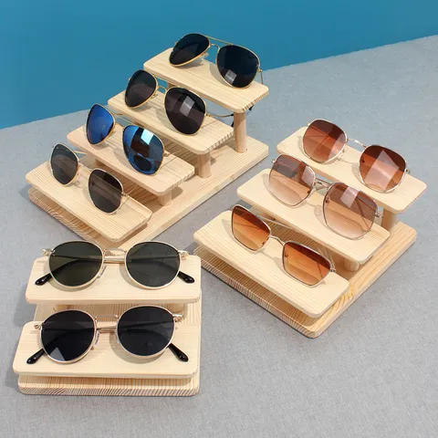 Massivholz Trapezförmiger Brillenständer Mehrlagiger Sonnenbrillenhalter Rack Für Einzelhandelsgeschäft Theke Schmuck Kollektion Organizer