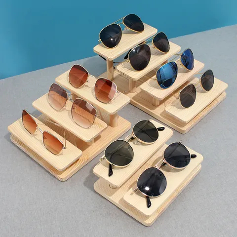 Massivholz Trapezförmiger Brillenständer Mehrlagiger Sonnenbrillenhalter Rack Für Einzelhandelsgeschäft Theke Schmuck Kollektion Organizer