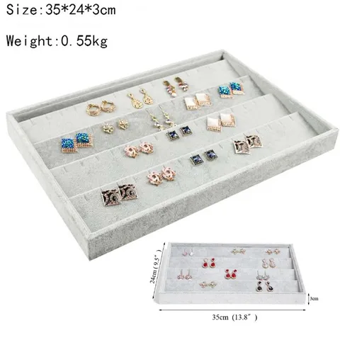 Grijze Fluwelen Sieraden Display Tray Voor Ringen Kettingen Oorbellen Opslag Organizer MDF Flocking Sieradenplaat