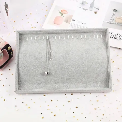 Grijze Fluwelen Sieraden Display Tray Voor Ringen Kettingen Oorbellen Opslag Organizer MDF Flocking Sieradenplaat
