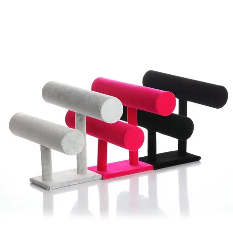 Double Layer Velvet Bracelet Display Stand T-Bar Jewelry Holder Watch Storage Rack Organizer For Store Counter Home