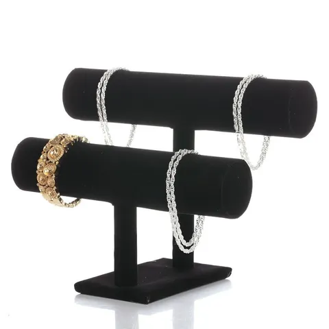 Double Layer Velvet Bracelet Display Stand T-Bar Jewelry Holder Watch Storage Rack Organizer For Store Counter Home