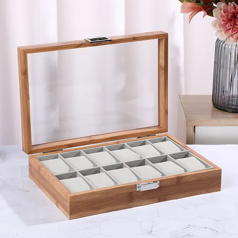 Luxuriöse Uhrenbox Holz Palisander Maserung Große Kapazität Uhrenorganizer Mit Glasdeckel Und Metallschließe Samtfutter Etui Für Damen Herren Schmuck Aufbewahrungsbox