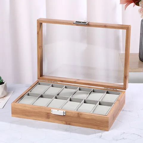 Luxuriöse Uhrenbox Holz Palisander Maserung Große Kapazität Uhrenorganizer Mit Glasdeckel Und Metallschließe Samtfutter Etui Für Damen Herren Schmuck Aufbewahrungsbox