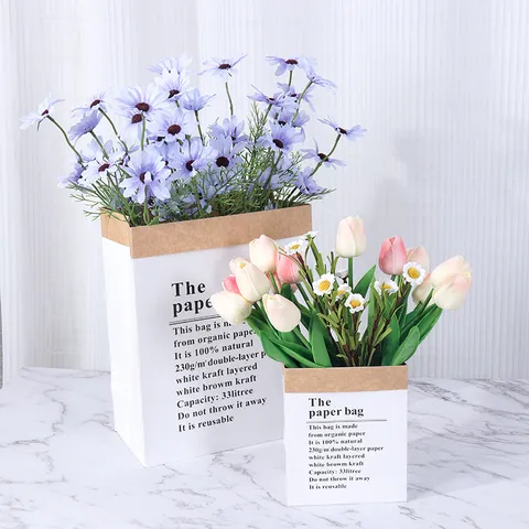 Minimaliste Style INS Sac Cadeau en Papier Kraft Sac d'Emballage Double Couche Sac à Fleurs pour Rangement de Fleurs Fête Mariage