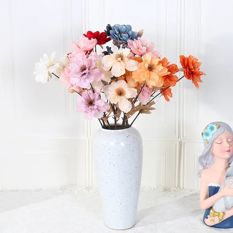 Künstliche Pfingstrose Blumen Zweig 3-Kopf Seide Pfingstrose Blume Stiel Für Hochzeit Heim Party Dekor