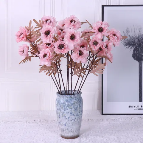 Künstliche Pfingstrose Blumen Zweig 3-Kopf Seide Pfingstrose Blume Stiel Für Hochzeit Heim Party Dekor