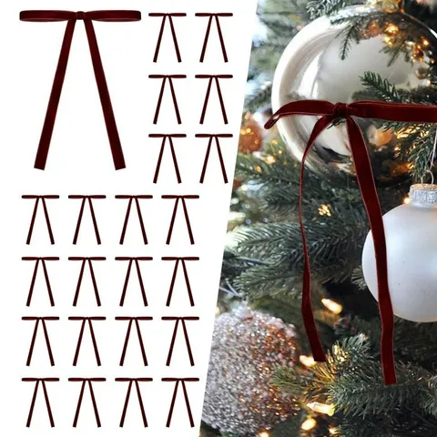Nastri con Fiocco in Velluto Rosso Ornamenti Appesi per Albero di Natale Decorazione per la Casa