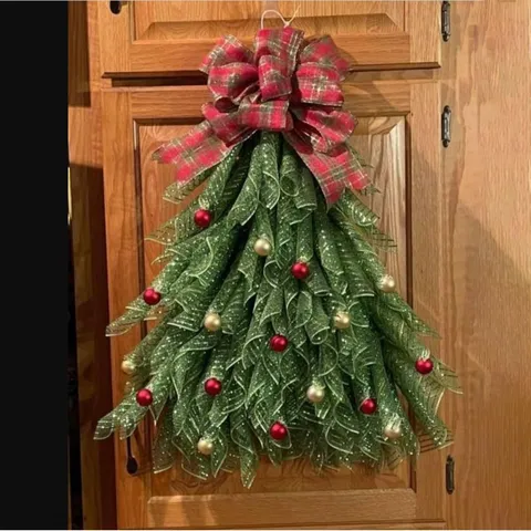 Ghirlanda di Albero di Natale Decorazione Sospesa Fatta a Mano Fiocco Rosso Ghirlanda Artificiale Per Festa di Vacanza Casa Parete Porta Decorazione