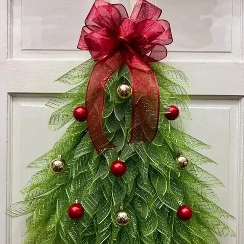 Ghirlanda di Albero di Natale Decorazione Sospesa Fatta a Mano Fiocco Rosso Ghirlanda Artificiale Per Festa di Vacanza Casa Parete Porta Decorazione