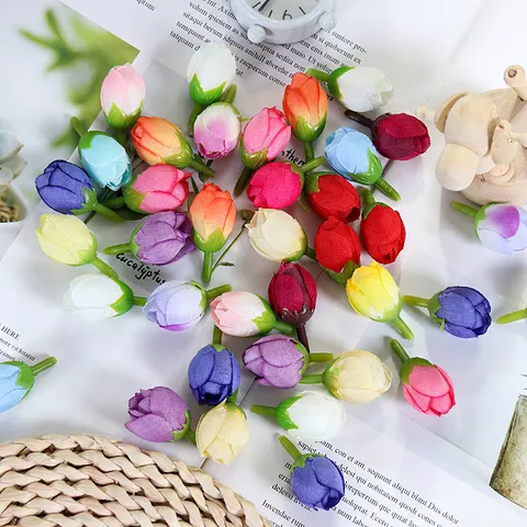 Artificial Silk Rose Flower Heads Small Flower Buds For DIY Wedding Party Home Decor Craft Accessories