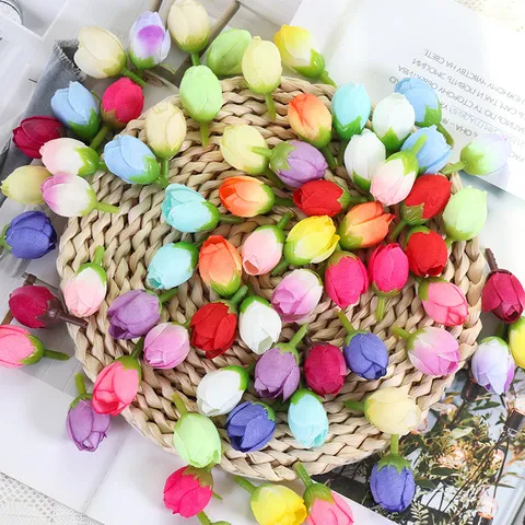Artificial Silk Rose Flower Heads Small Flower Buds For DIY Wedding Party Home Decor Craft Accessories