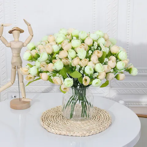 Artificial Silk Rose Flower Bouquet Fake Roses With Buds Home Wedding Party Table Floral Arrangement Decor