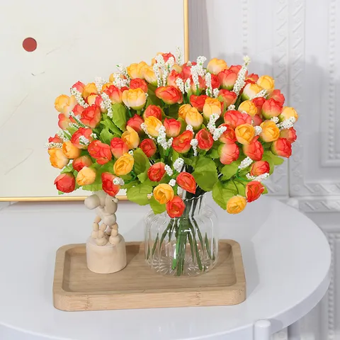 Artificial Silk Rose Flower Bouquet Fake Roses With Buds Home Wedding Party Table Floral Arrangement Decor
