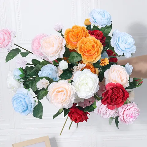 Künstlicher Pfingstrosen Seidenblumenstrauß Falsche Rose Europäischer Stil Für Zuhause Wohnzimmer Hochzeitsfeier Blumenarrangement