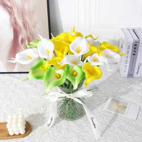 Fleur de Lys Calla Artificiel PU Tige Unique Toucher Réel Fausse Fleur Pour Décoration Maison Mariage Photographie