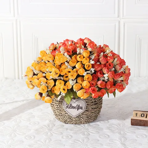 Artificial Silk Rose Flower Bouquet 15 Heads Autumn Star Buds For Home Wedding Party Decor Floral Arrangement