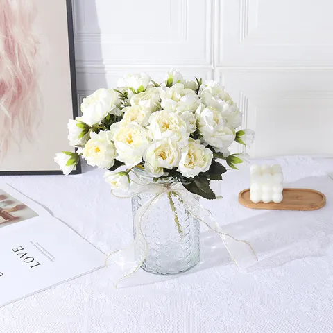 European Mini Peony Artificial Silk Flower Bouquet For Wedding Home Decor Photography Props