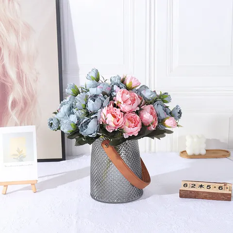 European Mini Peony Artificial Silk Flower Bouquet For Wedding Home Decor Photography Props
