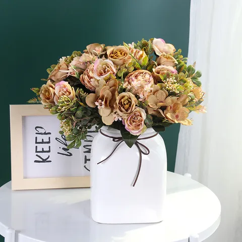 Künstliche Seidenblumen Pfingstrose Rose Hortensie Strauß Für Hochzeit Heimdekoration Fotografie Requisiten Mehrfarbig