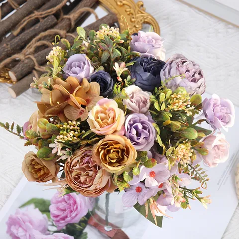 Künstliche Seidenblumen Pfingstrose Rose Hortensie Strauß Für Hochzeit Heimdekoration Fotografie Requisiten Mehrfarbig
