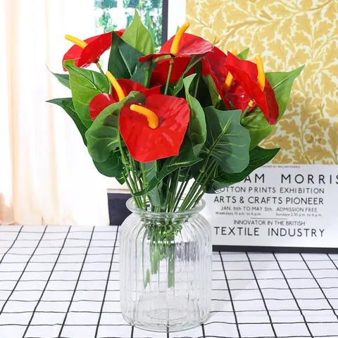 Artificial Anthurium Flower Bouquet Fake Plastic Green Plants for Hotel Home Wedding Decor Photography Props