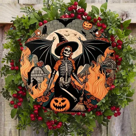 Halloween Wooden Hanging Sign Horror Pumpkin Witch Skull Round Door Plaque Wall Ornament For Holiday Party Outdoor Decor