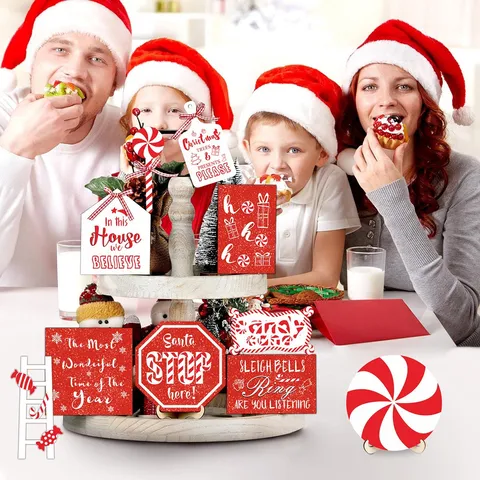 Christmas Candy Creative Desktop Tray Wooden Decoration Sign Festive Tiered Tray Wood Ornaments Home Decor