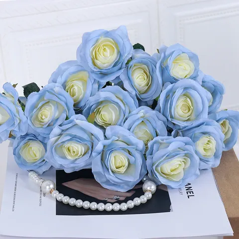 Kunstmatige Gebroken IJsblauwe Roos Enkele Stam Zijden Bloem Voor Thuis Bruiloft Feest Decoratie Fotografie Rekwisieten