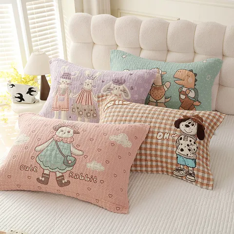 Soft Cotton Gauze Pillow Towel Cartoon Anime Print Couple Pillow Cover Breathable Bedding Home Bedroom Pillowcase