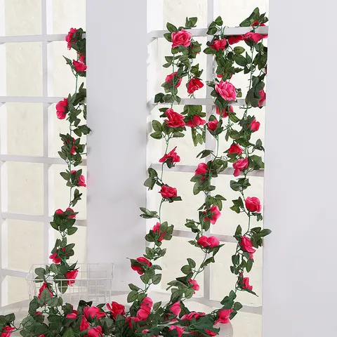 Artificial Rose Flower Vine Wall Hanging Silk Flowers Fake Plant Garland for Home Room Ceiling Wedding Party Decor