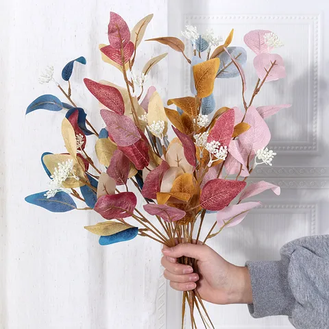 Künstliche Eukalyptusblätter Zweige Mit Beeren Seide Eukalyptus Stiel Falsche Grünpflanzen Für Hochzeit Zuhause Blumenarrangement