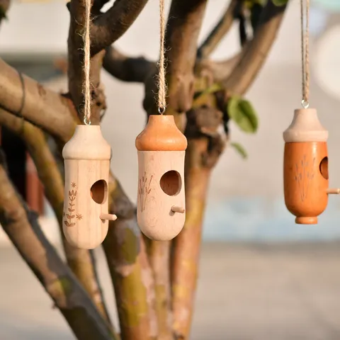 Casa de Madera para Colibríes Nido Colgante de Madera de Haya Natural Comedero de Aves en Formaota de Bellota para Jardín Exterior
